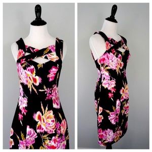 NWT Cache satin black floral sheath dress size 12